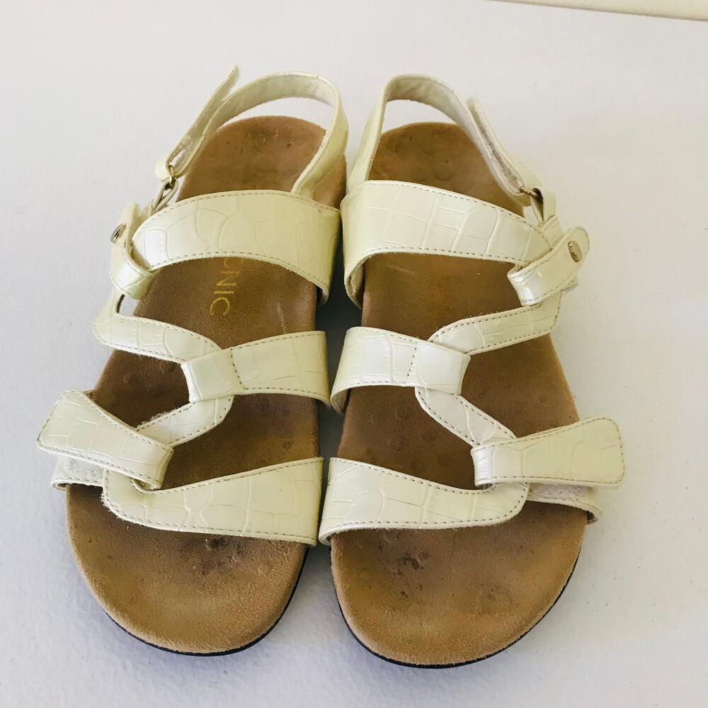 Vionic Women's Paros Comfort Flat Back Strap Sandals Cream Crocodile Size 7 - Picture 4 of 9